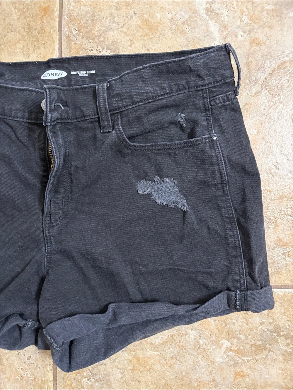 Old Navy Black Distressed Roll-Hem Denim Shorts